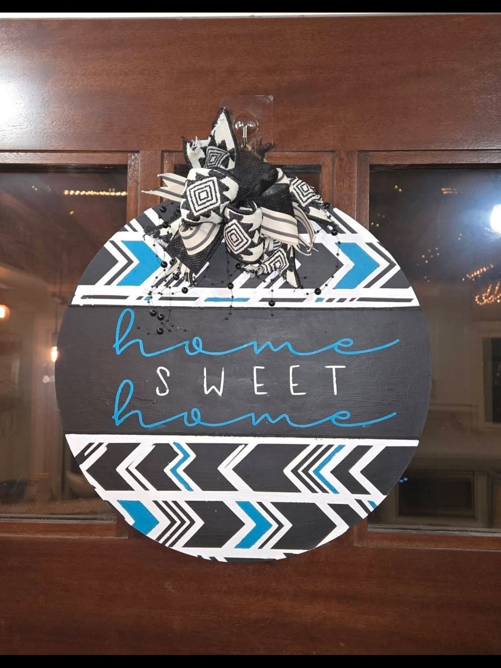 Aztec Southestern Tribal Themed Black, White, And Teal Home Sweet Home Sign